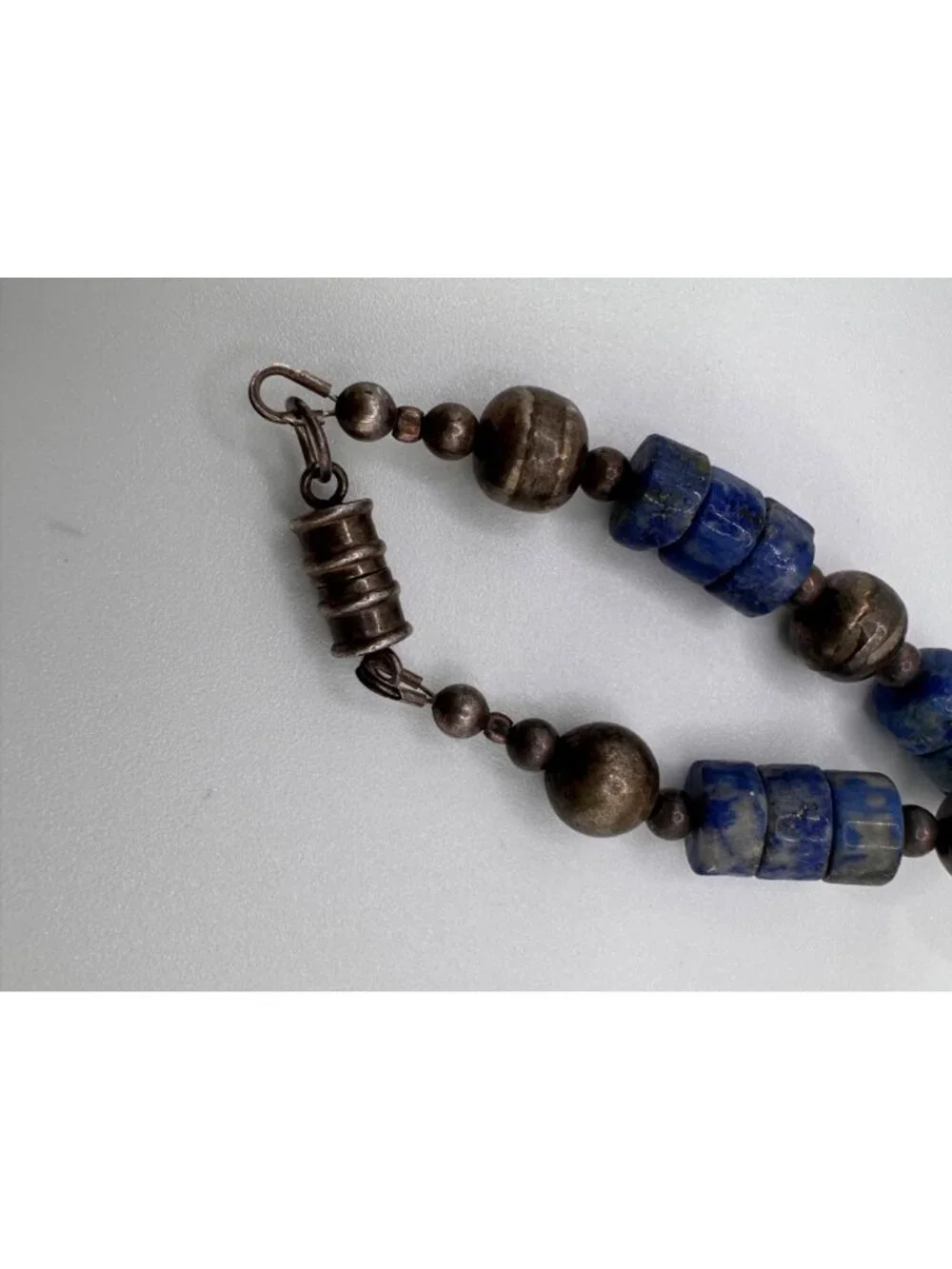 Vintage Lapis Lazuli Sterling Silver Necklace 925 Bench Beads 8mm Southwest Styl - Picture 7 of 11